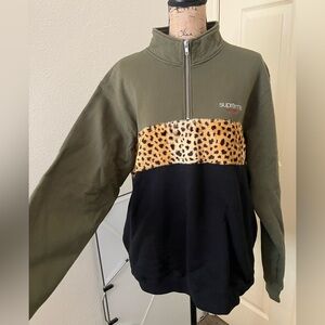 Supreme Green Black leopard animal print half Zip Sweatshirt large L